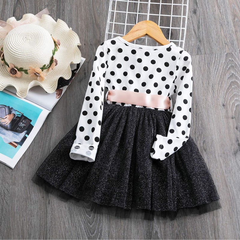 NNJXD Toddler Girl Polka Dotted Multilayer Ruffled Long Sleeve Tutu Party Dresses (3-4 Years, White) - Image 3